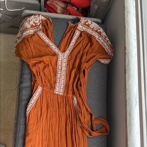 Boho Embroidered Rust Orange Maxi romper